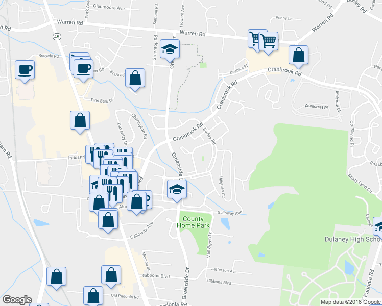 map of restaurants, bars, coffee shops, grocery stores, and more near 4 Reldas Court in Cockeysville