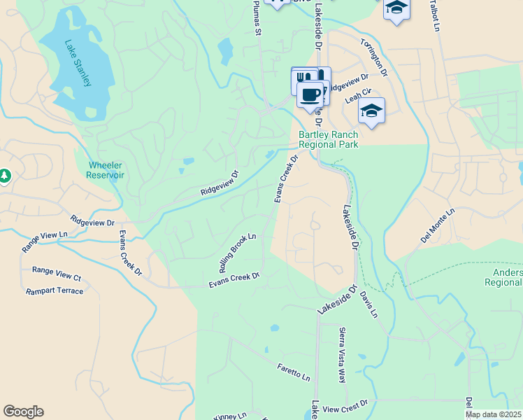 map of restaurants, bars, coffee shops, grocery stores, and more near 6324 Windy Meadow Drive in Reno