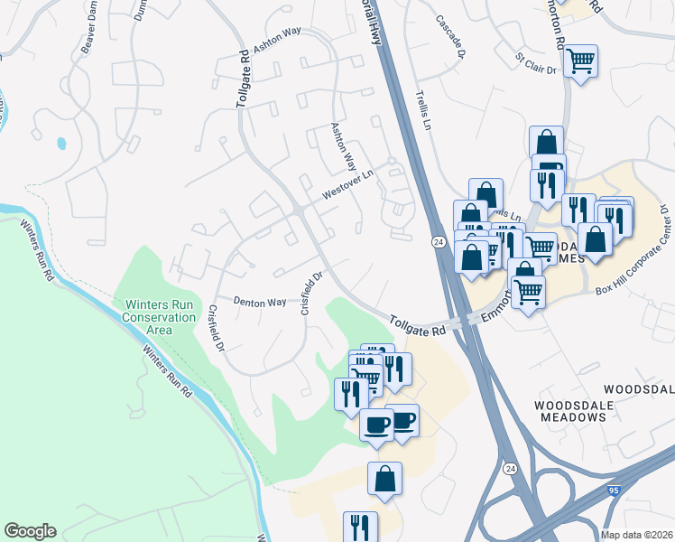 map of restaurants, bars, coffee shops, grocery stores, and more near 311 Crisfield Court in Abingdon