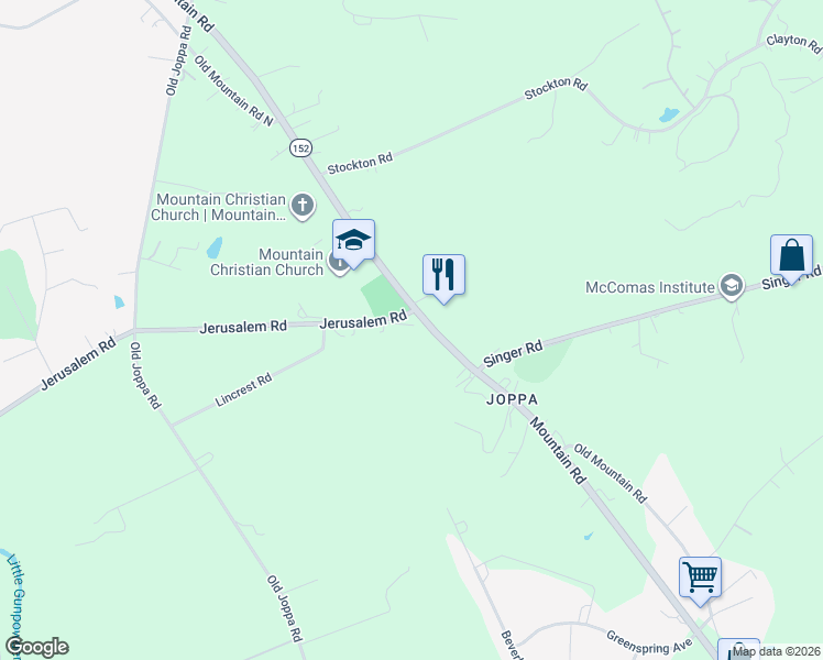 map of restaurants, bars, coffee shops, grocery stores, and more near 2403 Old Jerusalem Road in Harford County