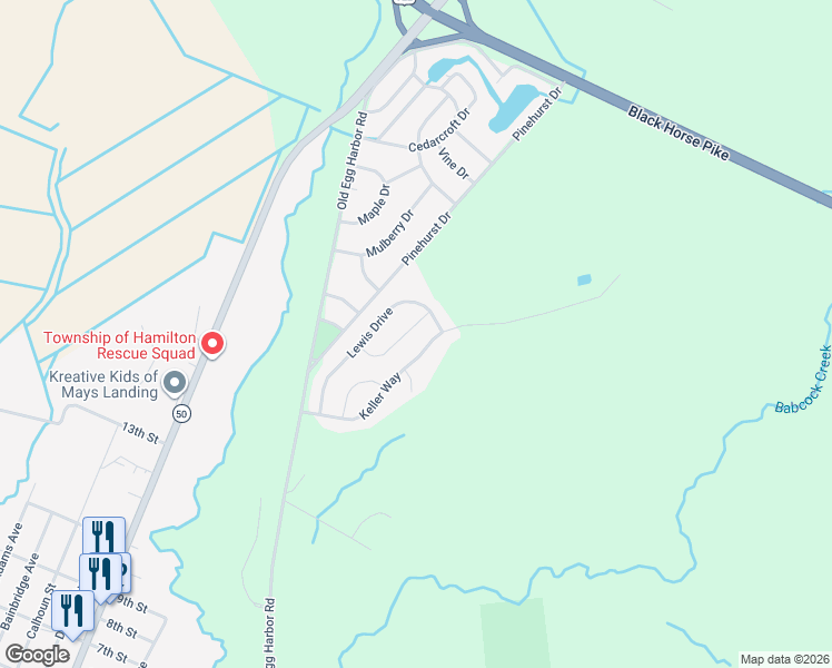 map of restaurants, bars, coffee shops, grocery stores, and more near 50 Vender Lane in Hamilton