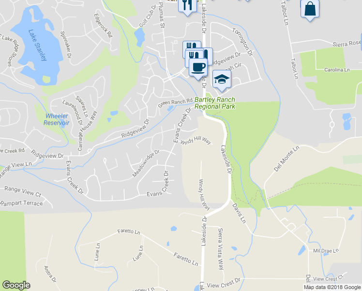 map of restaurants, bars, coffee shops, grocery stores, and more near 6816 Windy Hill Way in Reno