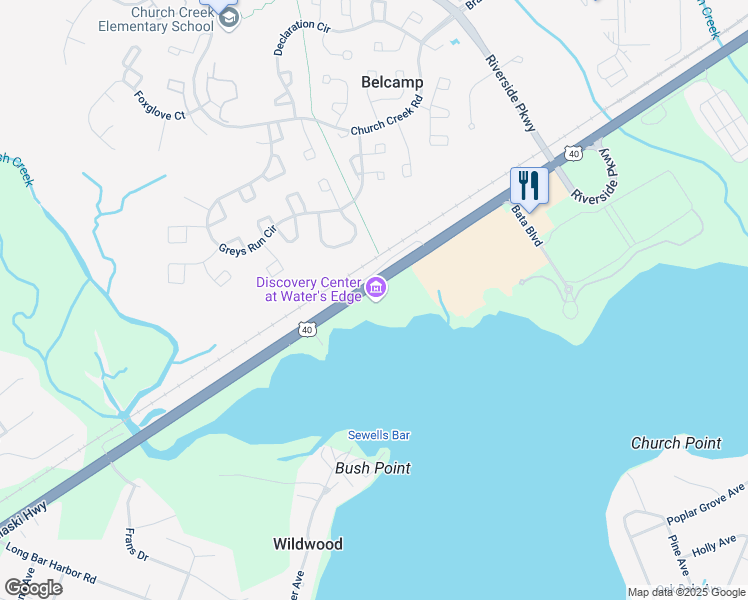 map of restaurants, bars, coffee shops, grocery stores, and more near 4405 Pulaski Highway in Belcamp