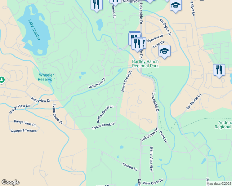 map of restaurants, bars, coffee shops, grocery stores, and more near 6324 Windy Meadow Drive in Reno