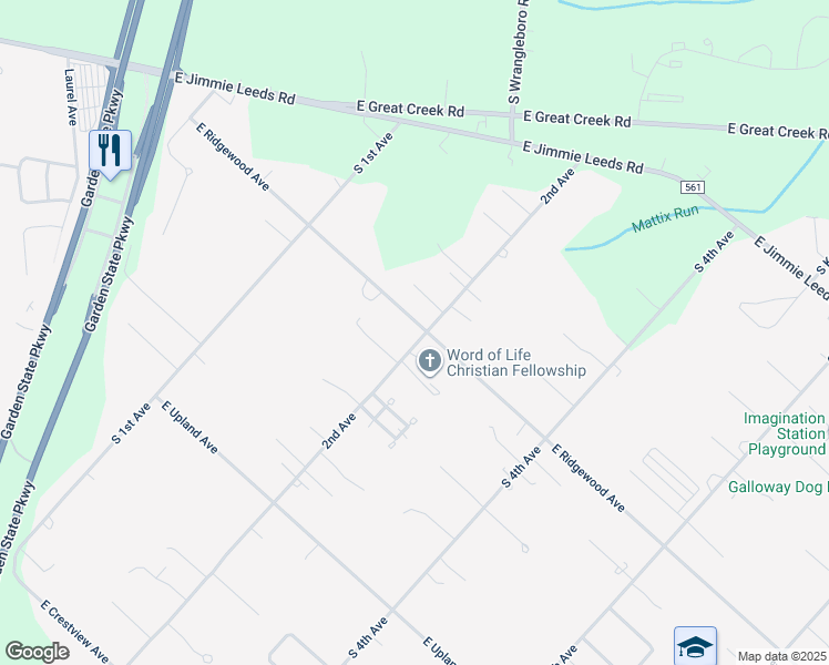 map of restaurants, bars, coffee shops, grocery stores, and more near 501 2nd Avenue in Galloway