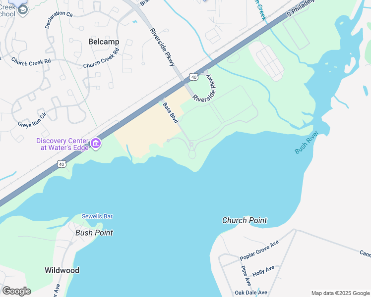 map of restaurants, bars, coffee shops, grocery stores, and more near 4740 Water Park Drive in Belcamp