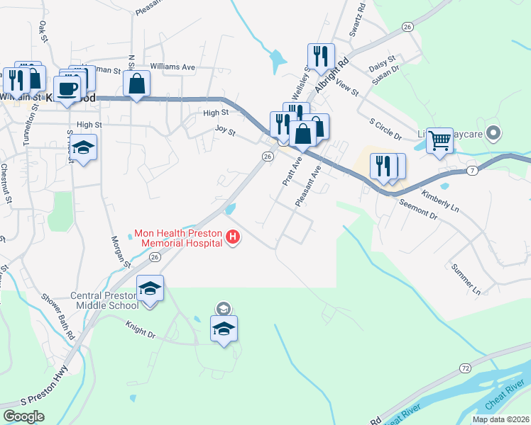 map of restaurants, bars, coffee shops, grocery stores, and more near 306-314 Pratt Ave in Kingwood