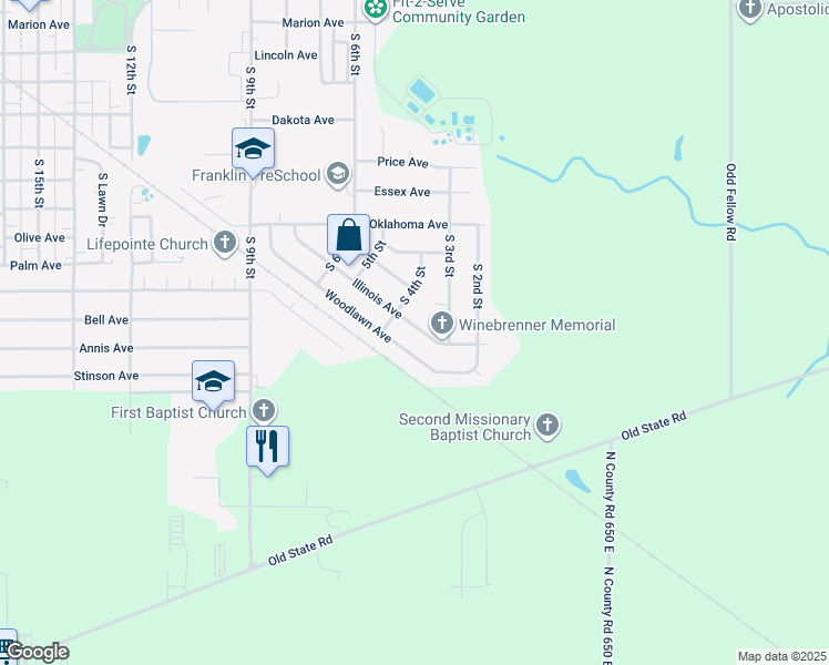 map of restaurants, bars, coffee shops, grocery stores, and more near 319 Illinois Avenue in Mattoon