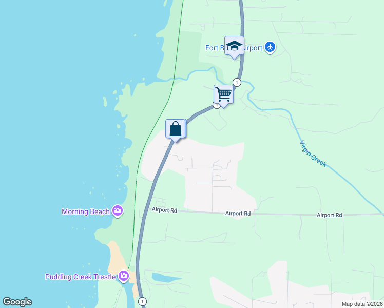 map of restaurants, bars, coffee shops, grocery stores, and more near 22290 Burrows Ranch Rd in Fort Bragg