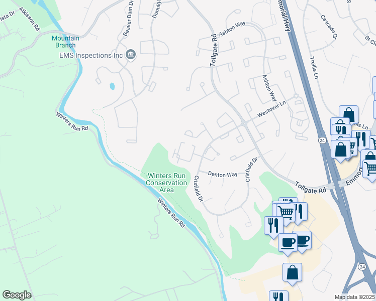 map of restaurants, bars, coffee shops, grocery stores, and more near 499 Crisfield Drive in Abingdon