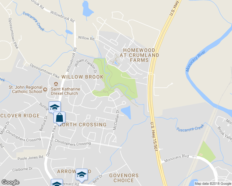 map of restaurants, bars, coffee shops, grocery stores, and more near 2022 Sumner Drive in Frederick