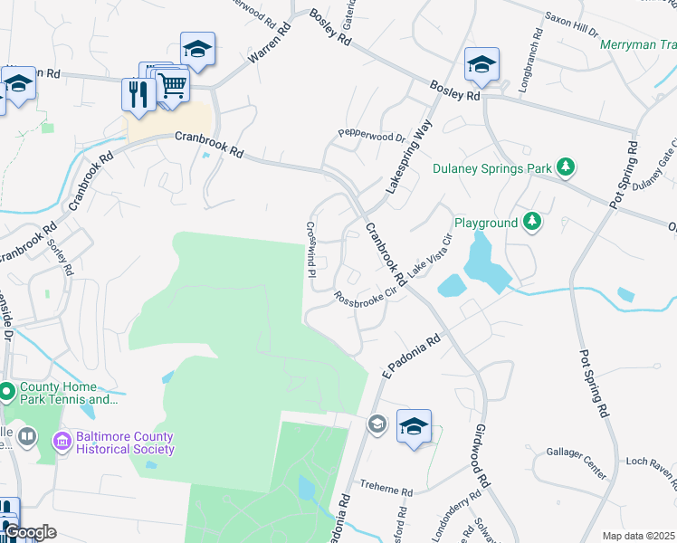 map of restaurants, bars, coffee shops, grocery stores, and more near 74 Windy Falls Way in Cockeysville