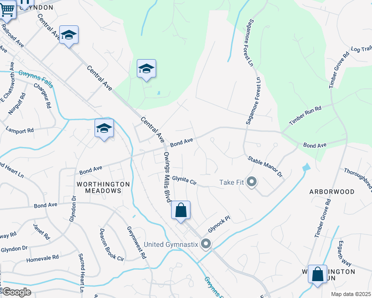 map of restaurants, bars, coffee shops, grocery stores, and more near 43 Bon Oak Court in Reisterstown