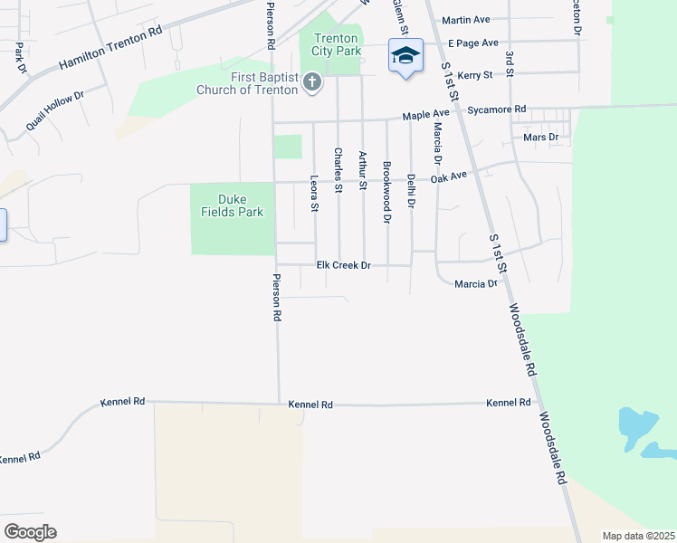 map of restaurants, bars, coffee shops, grocery stores, and more near 301 Elk Creek Drive in Trenton