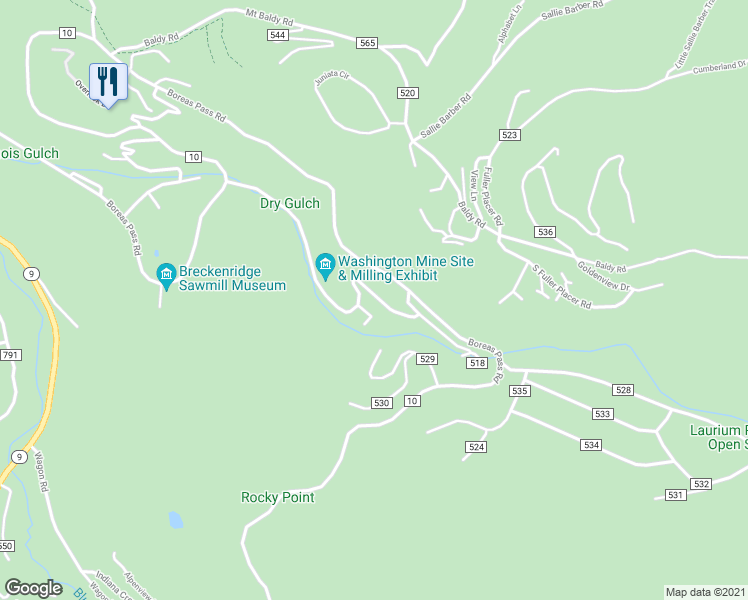 map of restaurants, bars, coffee shops, grocery stores, and more near 73 Illinois Gulch Road in Breckenridge