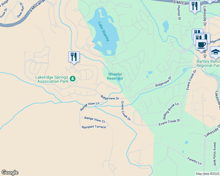 map of restaurants, bars, coffee shops, grocery stores, and more near 2440 Granite Springs Road in Reno