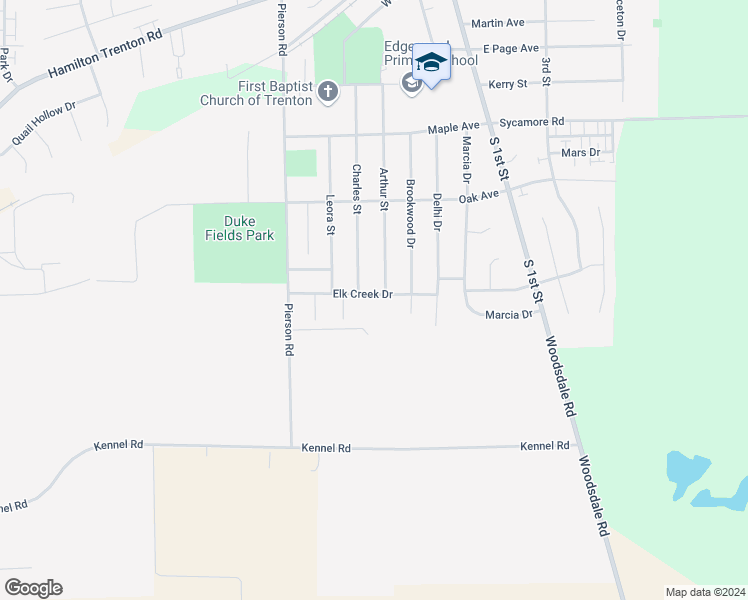 map of restaurants, bars, coffee shops, grocery stores, and more near 277 Elk Creek Drive in Trenton