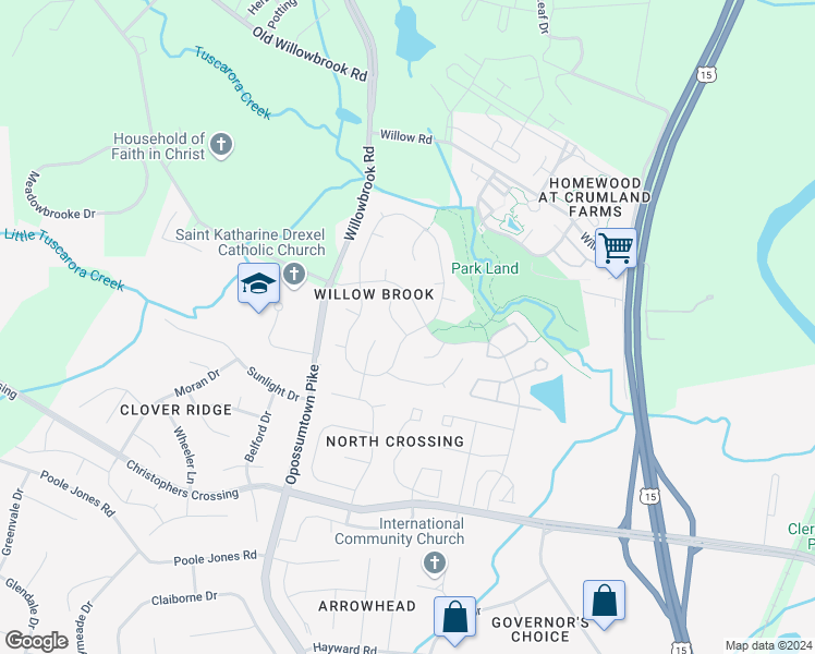 map of restaurants, bars, coffee shops, grocery stores, and more near 89 Harrison Court in Frederick