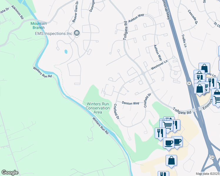 map of restaurants, bars, coffee shops, grocery stores, and more near 499 Crisfield Dr in Bel Air South
