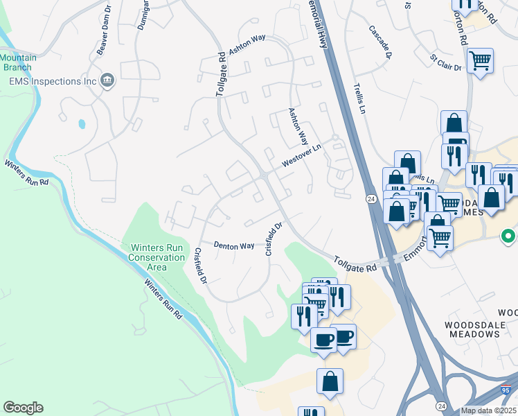 map of restaurants, bars, coffee shops, grocery stores, and more near 3639 Longridge Court in Abingdon
