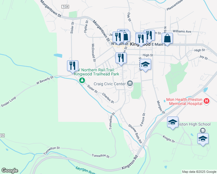map of restaurants, bars, coffee shops, grocery stores, and more near 105 Charles St in Kingwood