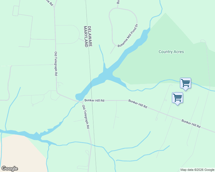 map of restaurants, bars, coffee shops, grocery stores, and more near 1487 Bunker Hill Road in Middletown