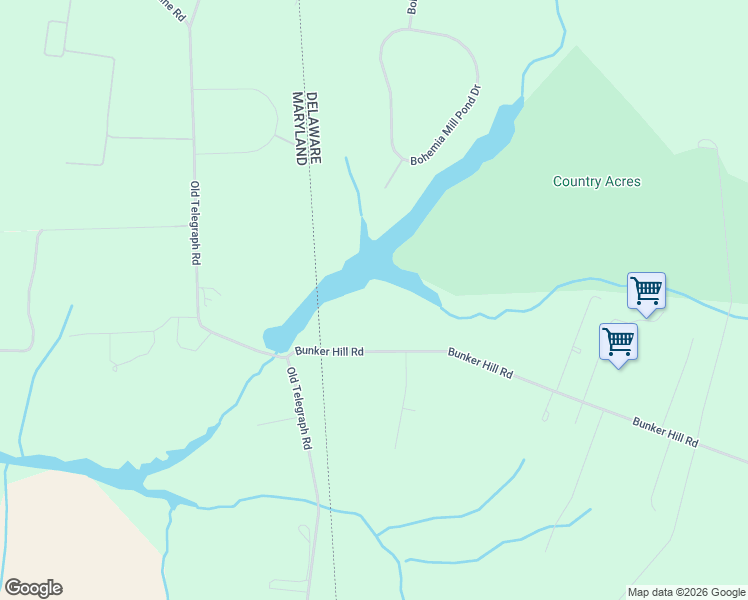 map of restaurants, bars, coffee shops, grocery stores, and more near 1487 Bunker Hill Road in Middletown