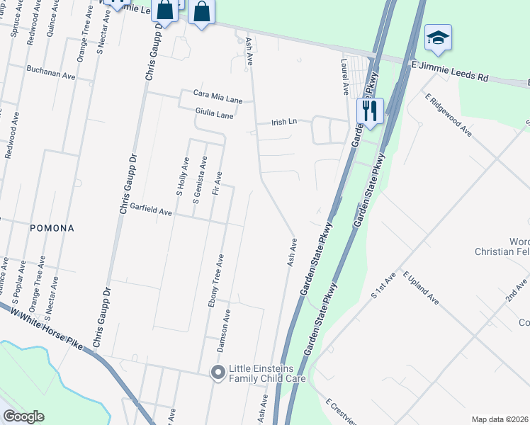 map of restaurants, bars, coffee shops, grocery stores, and more near 404 Ash Avenue in Galloway
