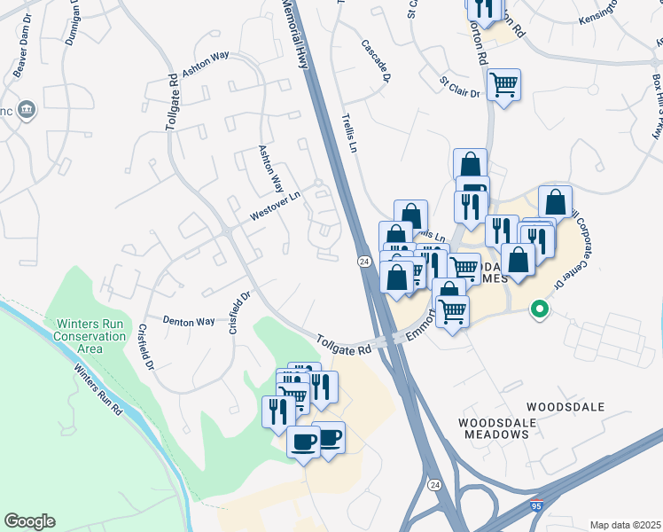 map of restaurants, bars, coffee shops, grocery stores, and more near 3506 Back Pointe Court in Abingdon