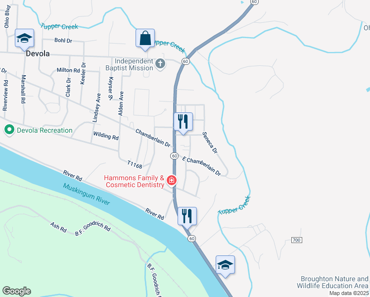 map of restaurants, bars, coffee shops, grocery stores, and more near 4796 Ohio 60 in Marietta