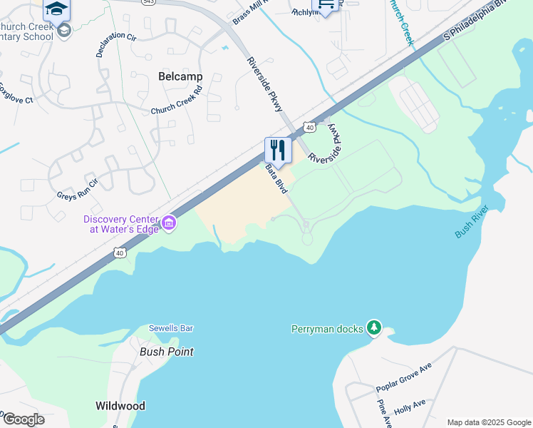 map of restaurants, bars, coffee shops, grocery stores, and more near 4696 Millennium Drive in Belcamp