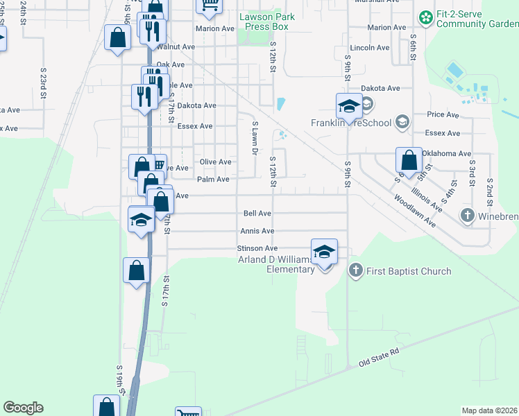 map of restaurants, bars, coffee shops, grocery stores, and more near in Mattoon