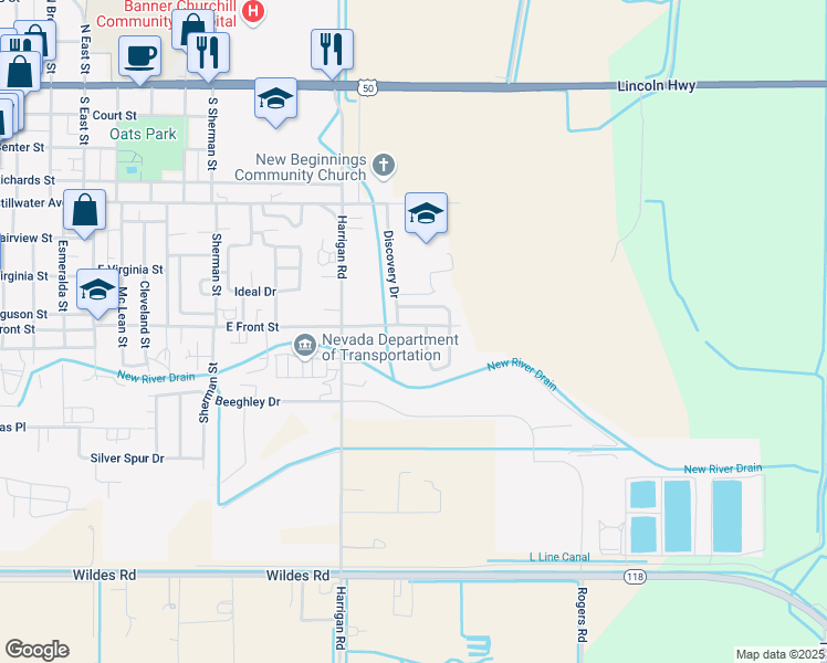 map of restaurants, bars, coffee shops, grocery stores, and more near 1236 Goldeneye Drive in Fallon