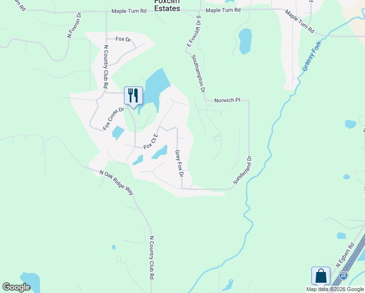 map of restaurants, bars, coffee shops, grocery stores, and more near 2779 Grey Fox Drive in Martinsville