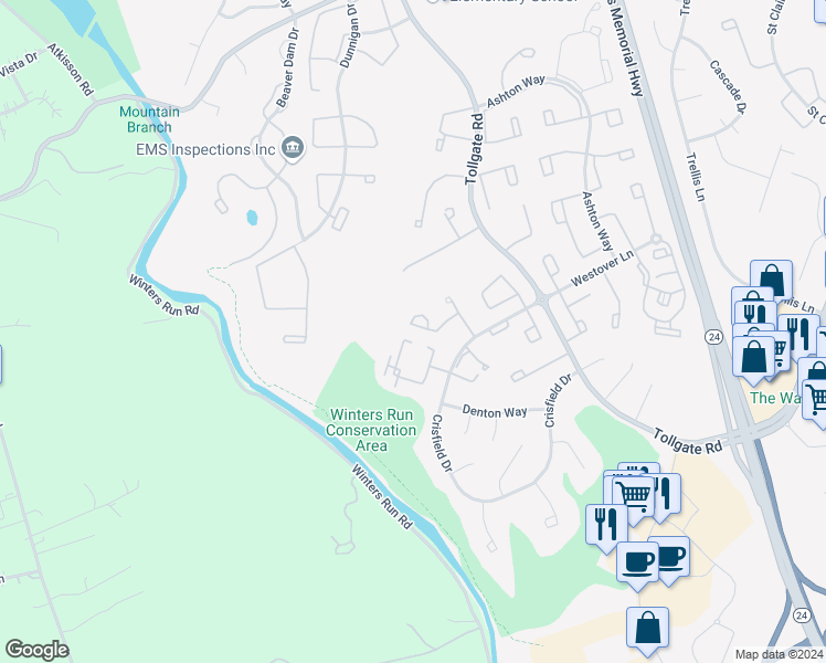 map of restaurants, bars, coffee shops, grocery stores, and more near 653 North Branch Court in Abingdon