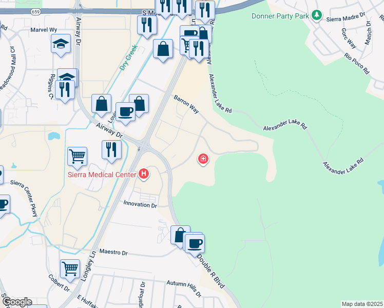 map of restaurants, bars, coffee shops, grocery stores, and more near Reno Corporate Drive in Reno