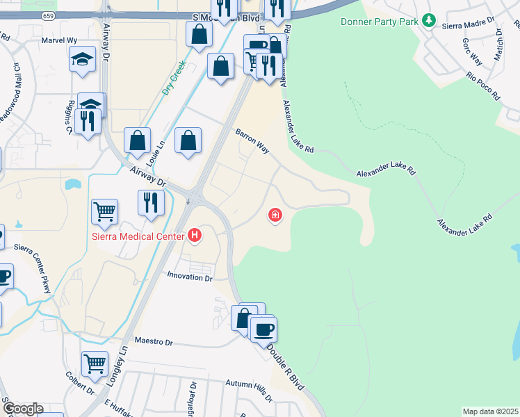 map of restaurants, bars, coffee shops, grocery stores, and more near Reno Corporate Drive in Reno