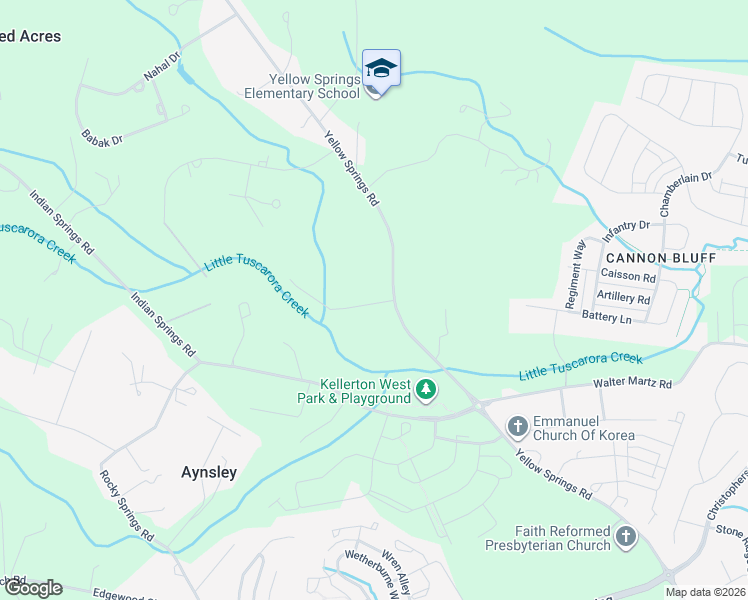 map of restaurants, bars, coffee shops, grocery stores, and more near 8502 Yellow Springs Road in Frederick