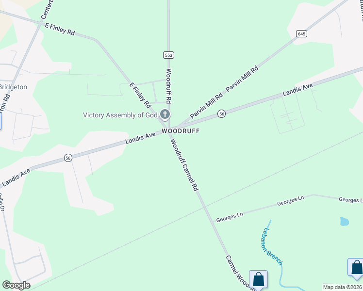 map of restaurants, bars, coffee shops, grocery stores, and more near 9 South Woodruff Road in Bridgeton