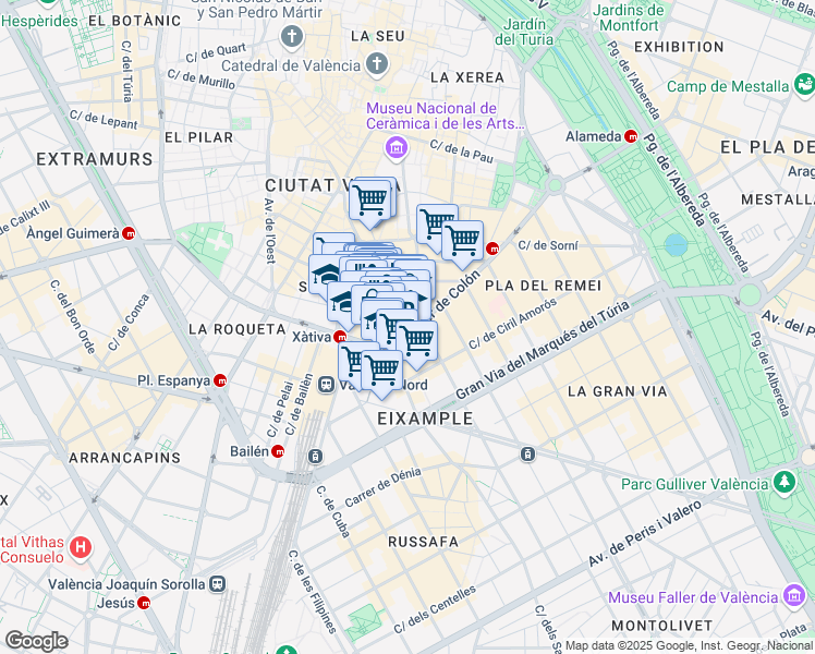map of restaurants, bars, coffee shops, grocery stores, and more near 7 Carrer de Colón in València