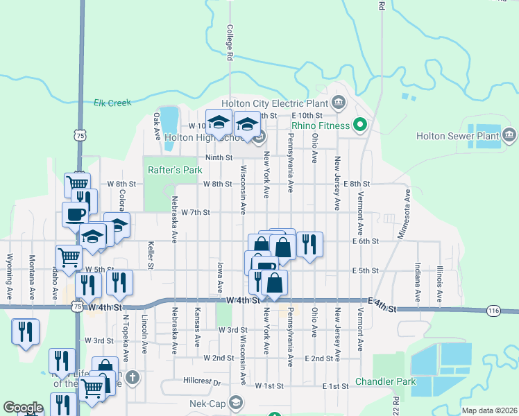 map of restaurants, bars, coffee shops, grocery stores, and more near 700-798 New York Ave in Holton