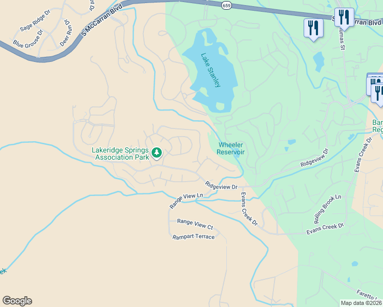 map of restaurants, bars, coffee shops, grocery stores, and more near 2700 Starr Meadows Loop in Reno