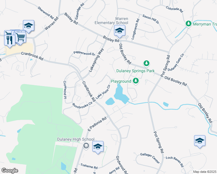 map of restaurants, bars, coffee shops, grocery stores, and more near 508 Lake Vista Circle in Cockeysville