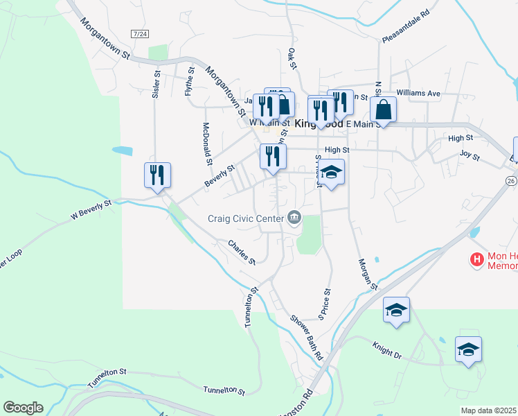 map of restaurants, bars, coffee shops, grocery stores, and more near 318 Tunnelton Street in Kingwood