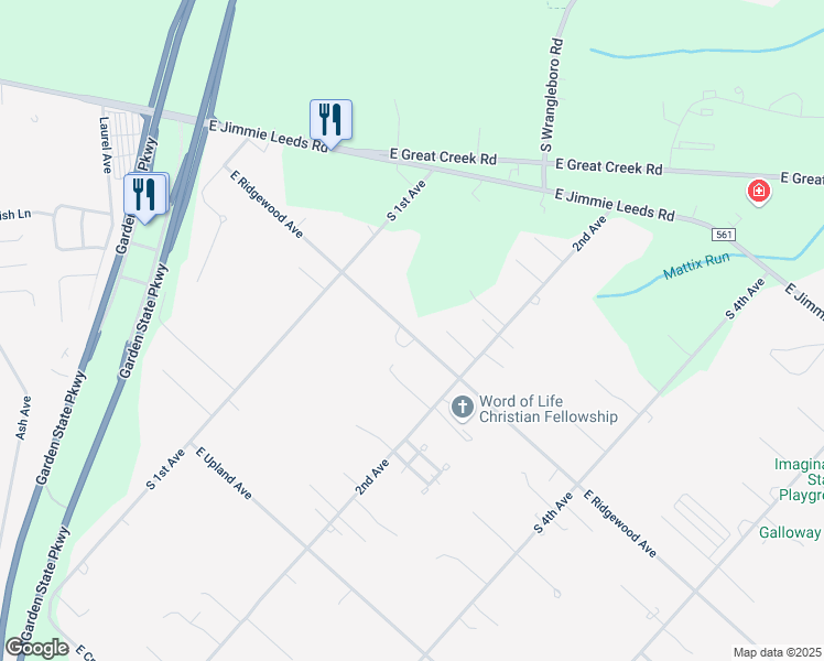 map of restaurants, bars, coffee shops, grocery stores, and more near 115 East Ridgewood Avenue in Galloway