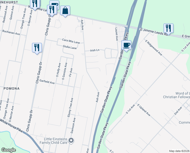 map of restaurants, bars, coffee shops, grocery stores, and more near 404 Ash Avenue in Galloway