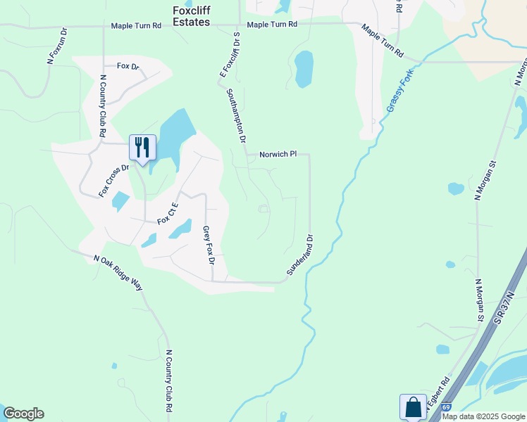 map of restaurants, bars, coffee shops, grocery stores, and more near 2820 Southampton Drive in Martinsville