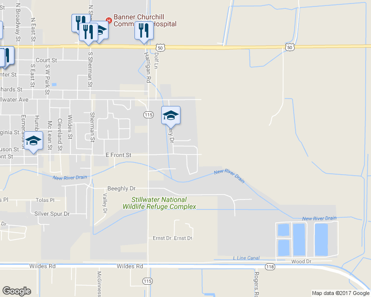 map of restaurants, bars, coffee shops, grocery stores, and more near 1236 Goldeneye Drive in Fallon