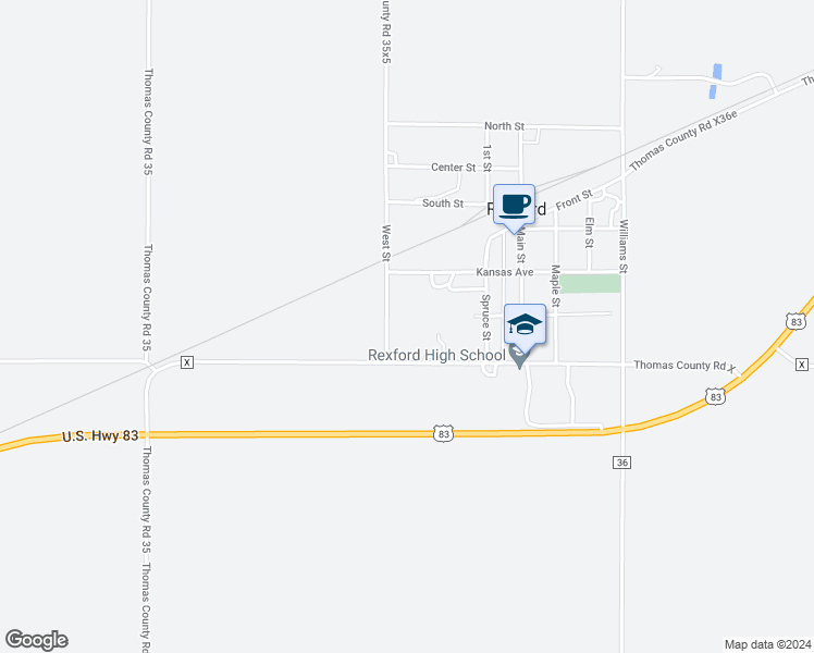 map of restaurants, bars, coffee shops, grocery stores, and more near West Street in Rexford