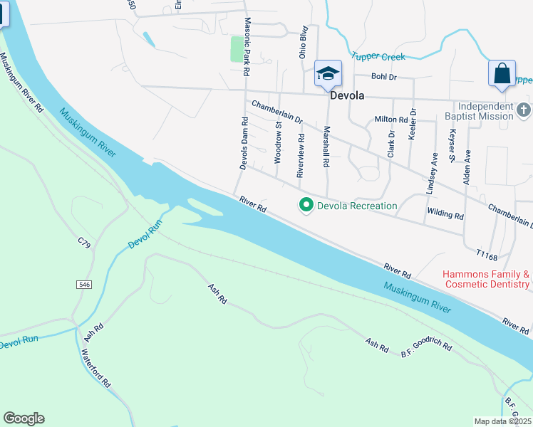 map of restaurants, bars, coffee shops, grocery stores, and more near 1067 River Road in Marietta